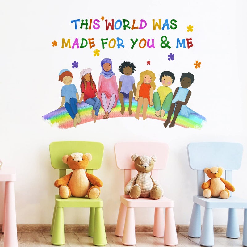 Mfault Kids Diversity Equality Inspirational Wall Decals Stickers  Motivational Inclusion Nursery Decorations Bedroom Playroom Classroom Art  This World was Made for You and Me Toddler Room Decor - Image 5
